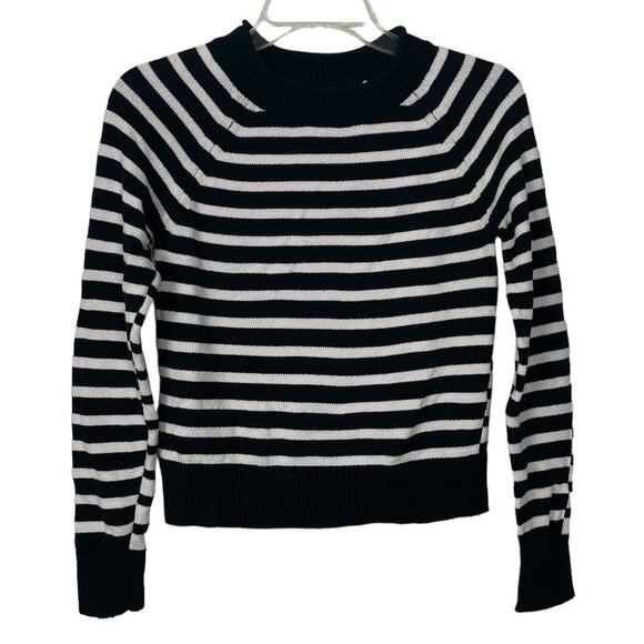 Banana Republic Blue White Rolled Neck Pullover Cotton Knit Sweater‎ XS - Picture 1 of 5